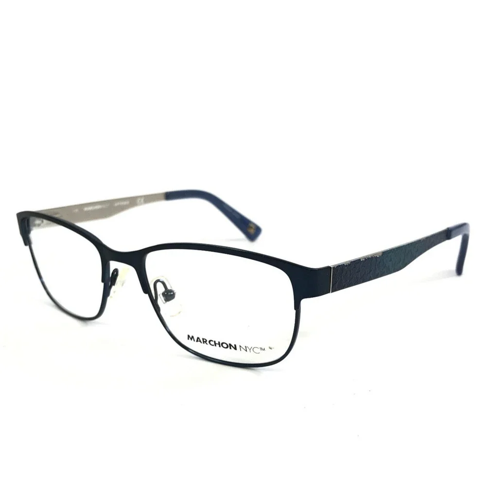 Marchon NYC Petite Eyeglasses Frames ROSEN 412 Blue Silver Rectangle 50-16-135